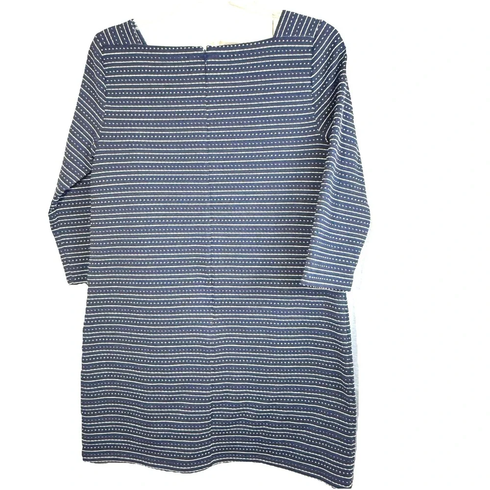 LOFT Stripe Knit Knee Length Dress MEDIUM zip‎ Blue White Stripe